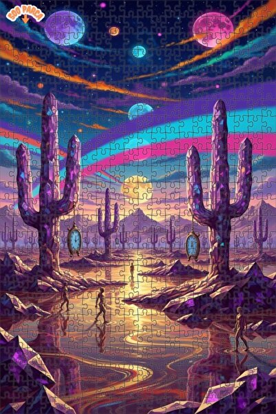 Teona Ahşap لغز خشبي بإطار مزدوج الطبقات بتصميم صبار الكريستال والسماء الملون...