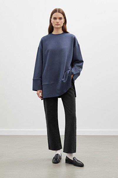 Loreen Women's Crew Neck Off-Shoulder Knitted Tunic -20735Tun - Navy