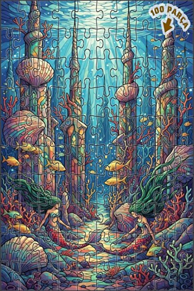 Teona Ahşap لغز خشبي مؤطر من طبقتين بتصميم قصر حورية البحر 100 قطعة 25x25