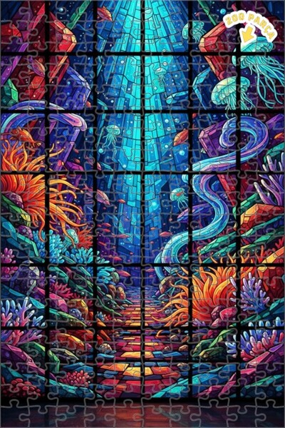 Teona Ahşap لغز خشبي ملون بإطار مزدوج الطبقات مطرز بالزجاج بتصميم عالم تحت ال...