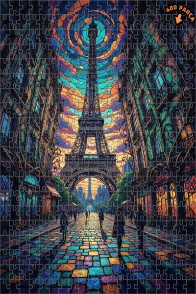 Teona Ahşap لغز خشبي مؤطر من طبقتين بتصميم فن الزجاج الملون من سلسلة باريس سب...