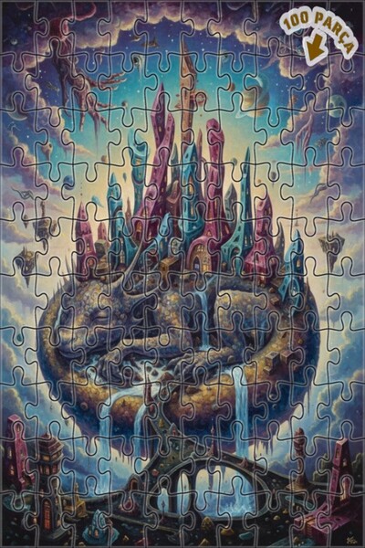 Teona Ahşap لغز خشبي مؤطر ذو طابقين بتصميم مدينة التنين الخيالية، مرسوم بالزي...