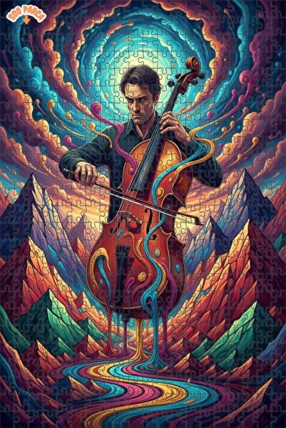 Teona Ahşap Man Playing Cello in Dreamlike Colors Oil Painting Double-Layer F...