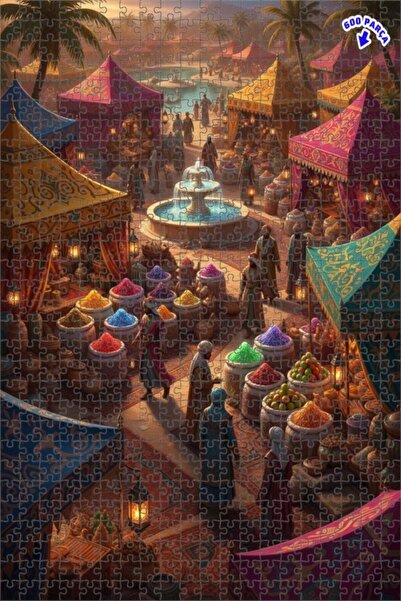 Teona Ahşap لغز خشبي فني بتصميم سوق ألف ليلة وليلة، 600 قطعة، مقاس 50x35