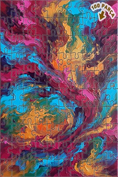 Teona Ahşap لغز خشبي مؤطر ذو طبقتين بمظهر فني تجريدي بألوان نابضة بالحياة 100...