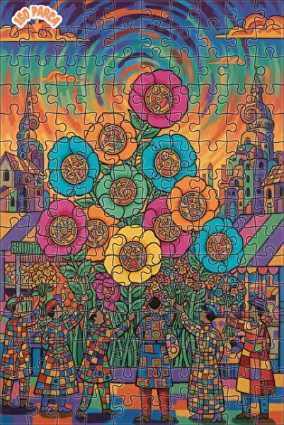 Teona Ahşap لغز خشبي بإطار مزدوج الطبقات بمظهر لوحة زيتية لسوق الزهور بألوان ...