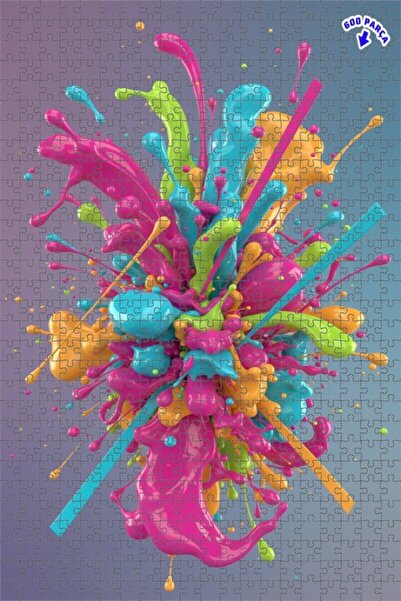 Teona Ahşap Colorful Paint Splatter Art Double Layer Framed Wooden Puzzle 600...