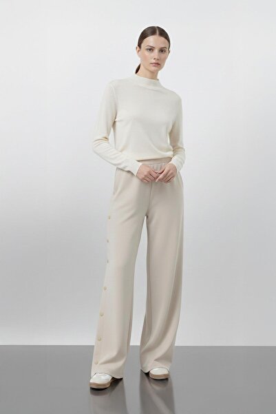 Soul Women's Side Snap Detailed Trousers -32157Pnt - Sand Beige