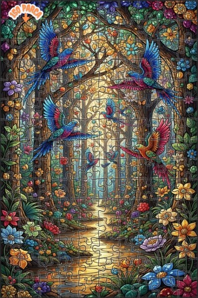 Teona Ahşap Colorful Forest Birds Double Layer Framed Wooden Puzzle 150 Piece...