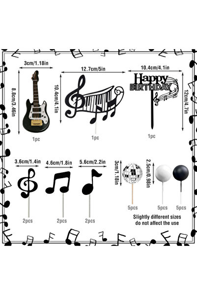 Choice 24 قطعة من زينة كعكة على شكل جيتار أسود من JeVenis، زينة كعكة موسيقى ا...