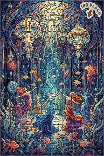 Teona Ahşap لغز خشبي على شكل نساء وسمك يرقصان بشكل سحري مع زجاج ملون 100 قطعة...