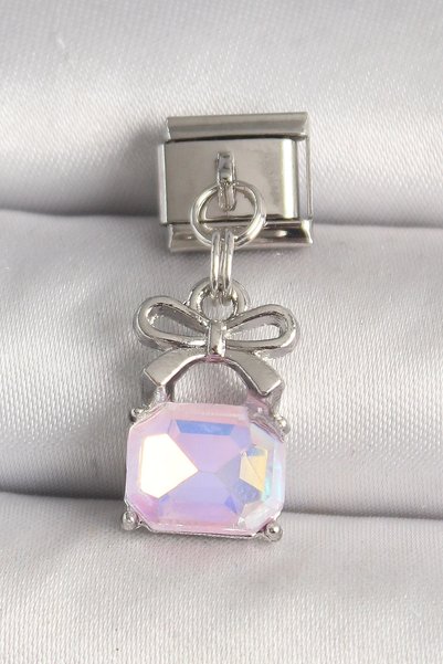 Generic Brand Bfs 316L Steel Silver Color Pink Zircon Stone Bag Model Nominat...