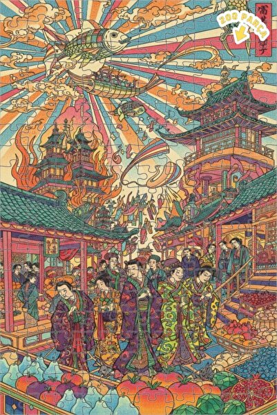 Teona Ahşap لغز خشبي مؤطر ذو طابقين بتصميم منظر سوق الأسماك الطائرة مع رسم زي...