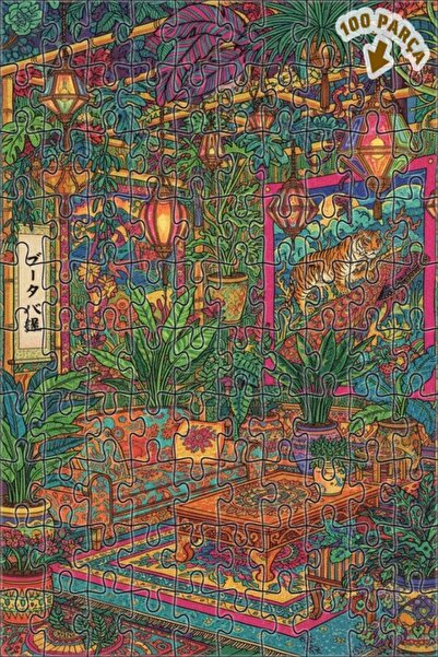 Teona Ahşap لوحة زيتية لمنزل الغابة الاستوائية بتصميم النمر والطاووس، لوحة خش...