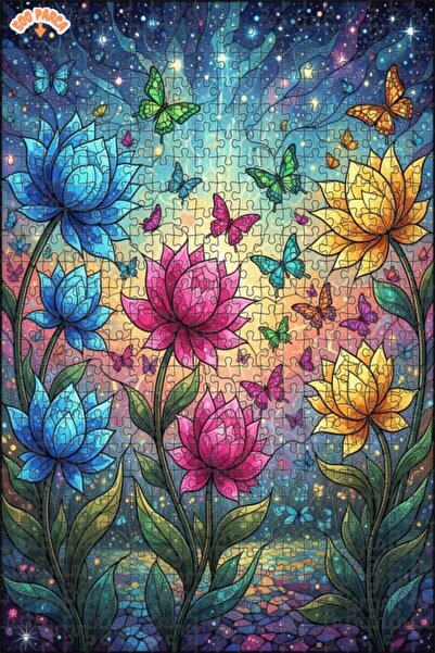 Teona Ahşap Rainbow Butterflies and Lotus Flowers Oil Painting Double-Layer F...