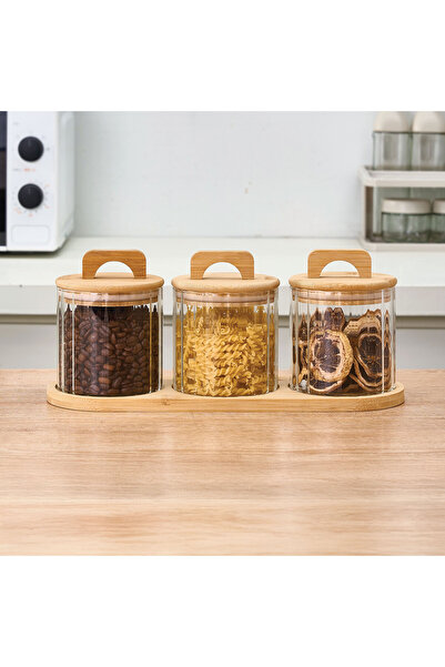 MİEN Bambu Kapak 3lü Kavanoz Set
