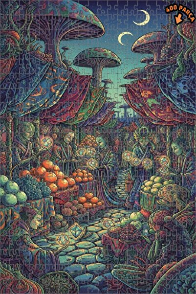 Teona Ahşap لغز فني على شكل سوق الفطر الرائع، مكون من 400 قطعة، مقاس 35x35