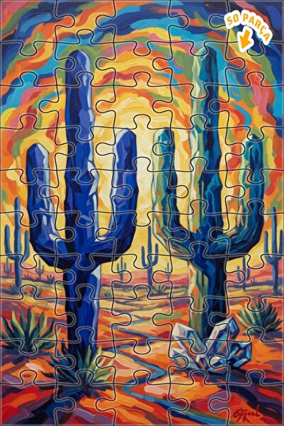 Teona Ahşap لغز خشبي كبير على شكل صبار أزرق بتصميم زيتوني ملون ذو طبقتين 50 ق...