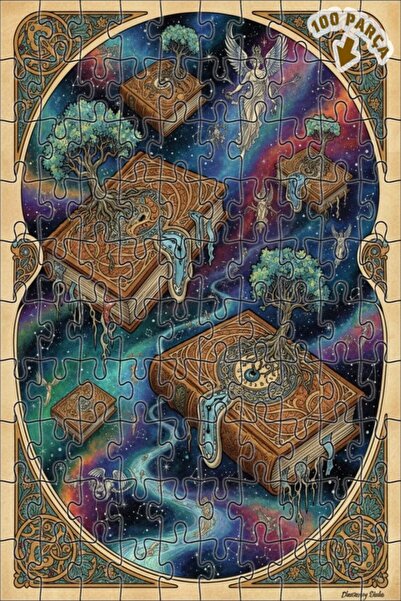 Teona Ahşap ألغاز الكون: كتابات عن الكون، لوحة خشبية مؤطرة ذات طبقتين بمظهر ز...