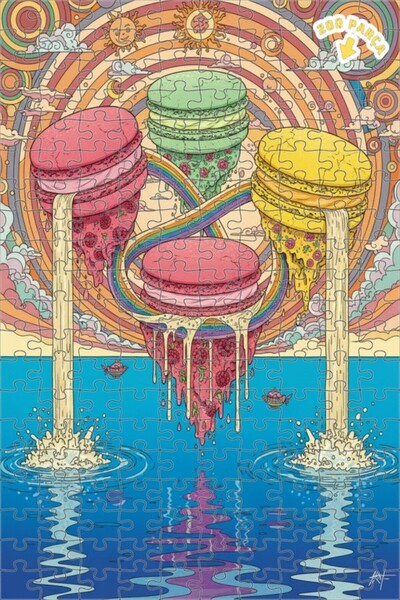 Teona Ahşap لغز خشبي ملون على شكل شلال ماكارون ذو طبقتين 200 قطعة 25x35