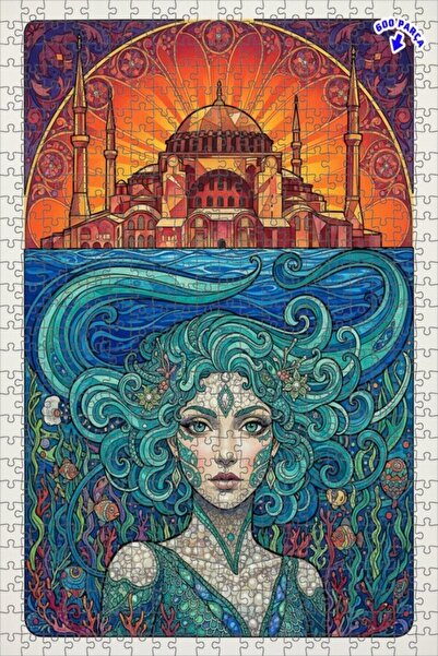 Teona Ahşap هاجيا صوفيا لوحة زيتية على شكل حورية البحر، لغز خشبي مؤطر ذو طابق...