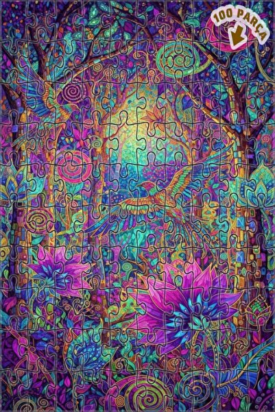 Teona Ahşap لغز خشبي مؤطر بطبقتين بمظهر لوحة زيتية لطيور الغابة السحرية 100 ق...