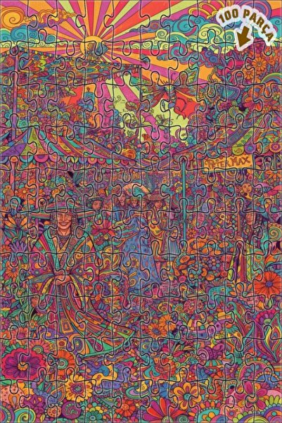 Teona Ahşap لغز خشبي مؤطر ذو طبقتين بنمط مهرجانات ملونة على طراز بيتر ماكس، 1...