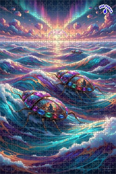 Teona Ahşap لغز فني على شكل حجر كريم يصور بحر الأحلام والحشرات بأسلوب الرسم ا...