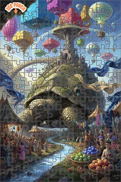 Teona Ahşap لغز فني على شكل مدينة السلحفاة الضخمة بمشهد فني مرسوم بالزيت 150 ...