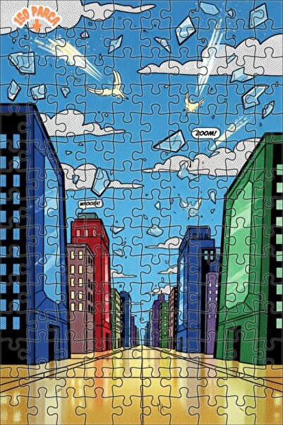 Teona Ahşap Superhero City Escape Cartoon Art Double-Layer Framed Wooden Puzz...