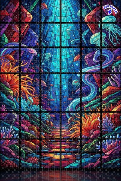 Teona Ahşap لغز خشبي ملون على شكل عالم تحت الماء مع إطار مزدوج الطبقات مطرز ب...