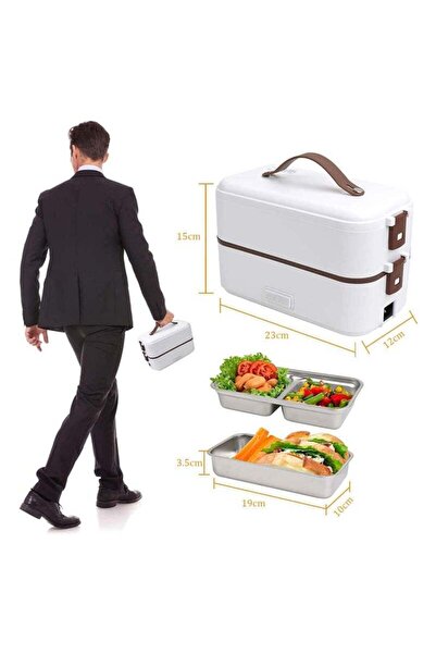 Arabest White 800ml 2-Layer Portable Electric Food Heater Lunch Box, Mini Rem...