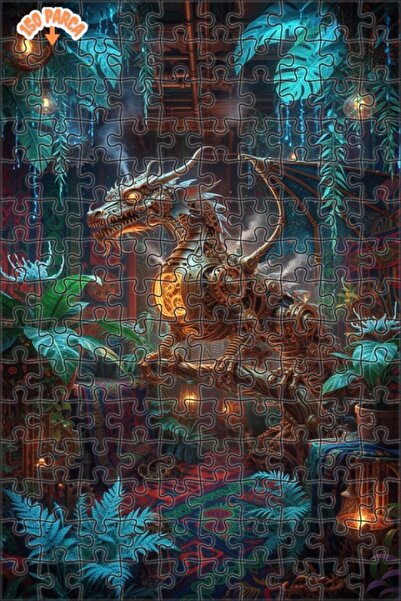 Teona Ahşap Mechanical Dragon Oil Painting Look Steampunk Art Puzzle 150 Piec...