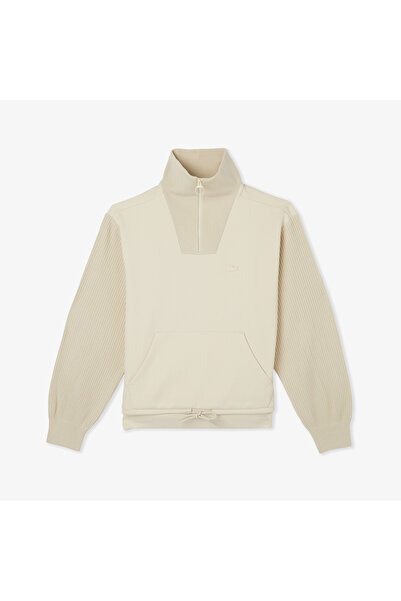 Lacoste Kadın Relaxed Fit Yarım Fermuarlı Krem Sweatshirt