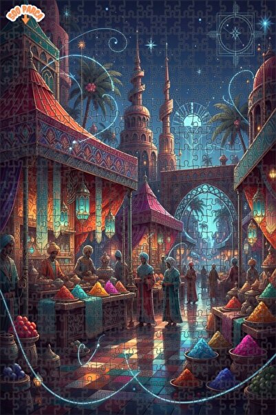 Teona Ahşap لغز خشبي مؤطر بطبقتين بمظهر لوحة زيتية لسوق الشرق السحري 500 قطعة...