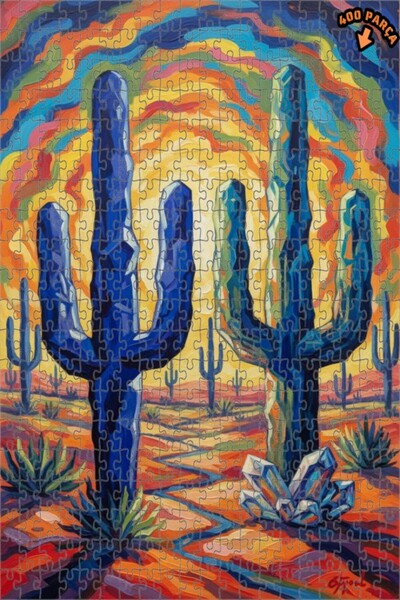 Teona Ahşap لغز خشبي كبير على شكل صبار أزرق بتصميم زيتوني ملون، ذو طبقتين، 40...