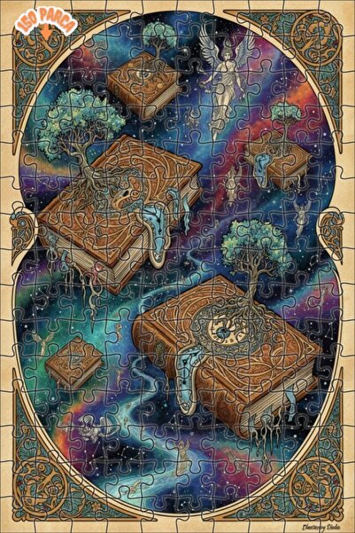 Teona Ahşap ألغاز الكون: كتابات عن الكون، لوحة خشبية مؤطرة ذات طبقتين بمظهر ز...