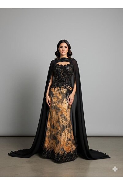 BTROON Evening dress with jacquard embroidery, chiffon shell