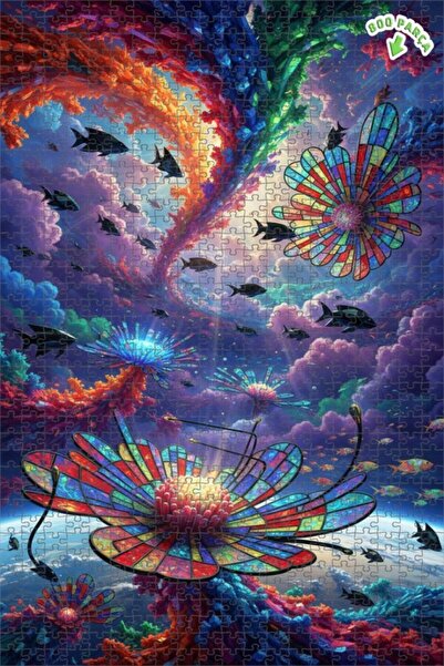 Teona Ahşap لغز خشبي رائع على شكل زهور زجاجية ملونة على شكل سرعة من الأسماك، ...