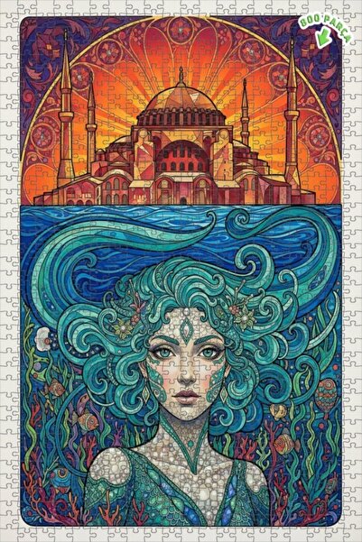 Teona Ahşap هاجيا صوفيا لوحة زيتية على شكل حورية البحر، لغز خشبي مؤطر ذو طابق...