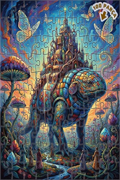 Teona Ahşap لغز خشبي رائع على شكل قلعة الديناصورات للسفر، مكون من طابقين، ملو...