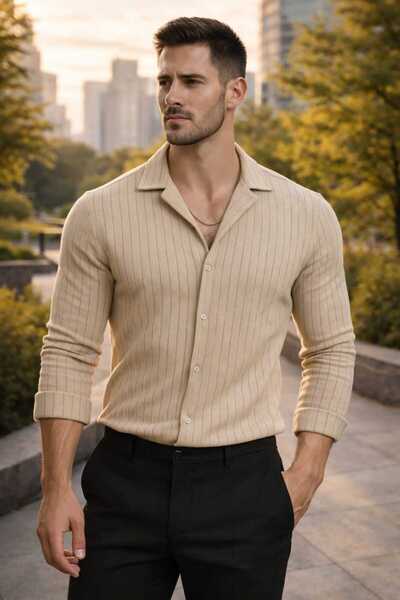 BRLKN Men's Striped Zr Crepe Long Sleeve Shirt