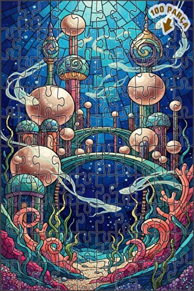 Teona Ahşap لغز خشبي مؤطر بطبقتين من ماجيك سيتي أوف ذا مارين، فن الزجاج الملو...