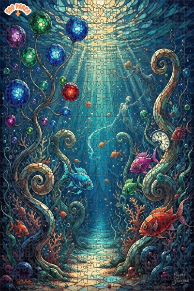 Teona Ahşap Submarine Dream Mysterious Stained Glass Double-Decker Framed Woo...