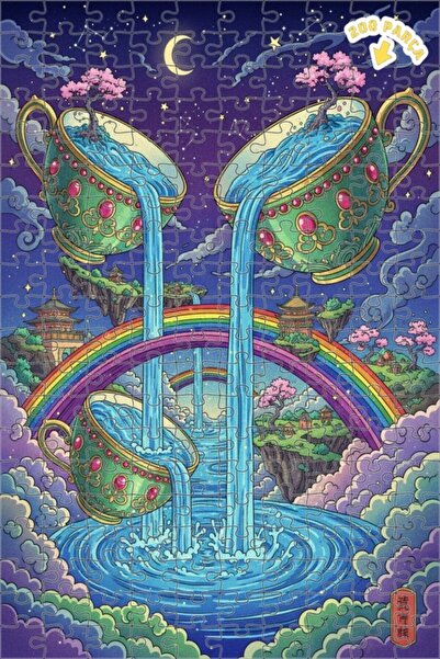 Teona Ahşap لغز خشبي على شكل أكواب شاي سكاي فاليز مزدوجة الطبقات بإطار 200 قط...