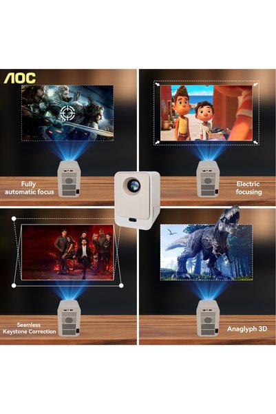 Aoc 12000 Lumen Android 12.0 Wifi6/BT5.0 for /PC/HDMI/USB Portable Home Use