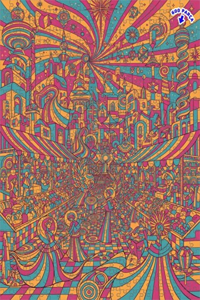 Teona Ahşap لغز خشبي فني تخطيطي من سايكديليك ماركتيف 600 قطعة 50x35