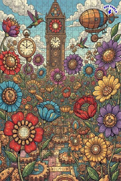 Teona Ahşap لغز خشبي على شكل زهور وسفن هوائية من Steam Clock، ذو إطار مزدوج ا...