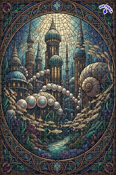 Teona Ahşap Sea Palace Mosaic Art Patterned Double Layer Framed Wooden Puzzle...