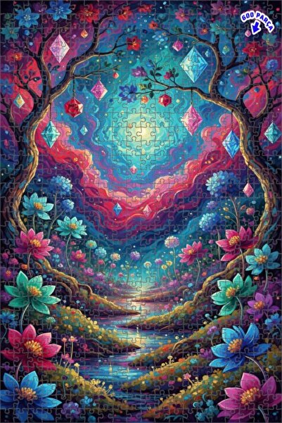 Teona Ahşap لغز خشبي بتصميم غابة كريستالية سحرية بمظهر الألوان المائية 600 قط...